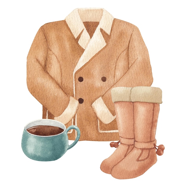 Winter clothes essential watercolor vector illustration