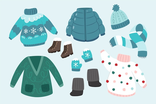 Winter clothes and essentials in flat design