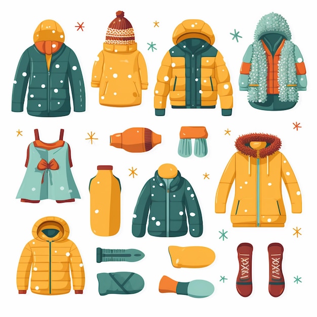 Vettore abbigliamento invernale stile moda abbigliamento autunnale ragazza isolata maglione sciarpa giacca di abbigliamento caldo