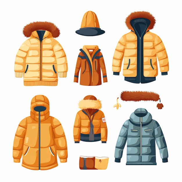 Vettore abbigliamento invernale stile moda abbigliamento autunnale ragazza isolata maglione sciarpa giacca di abbigliamento caldo