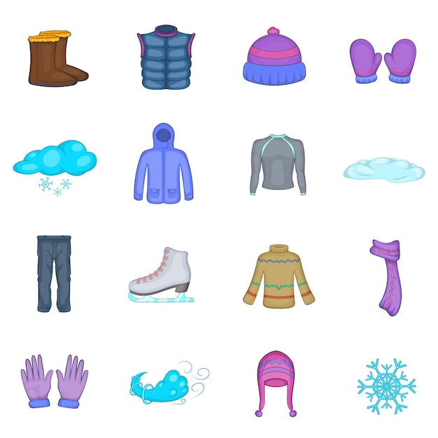 Winter clothes icons set