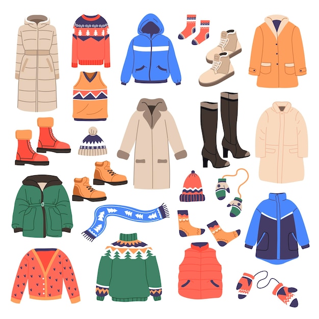 Vector winter clothing clothing for cold winter season