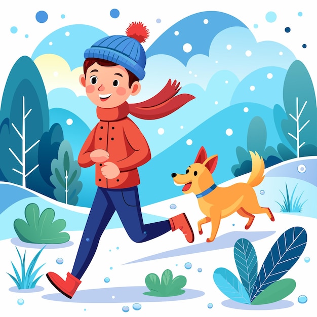 Вектор Зимняя одежда лыжный отдых снег веселые дети вручную нарисованные плоские стильные мультфильмы наклейки икона концепция