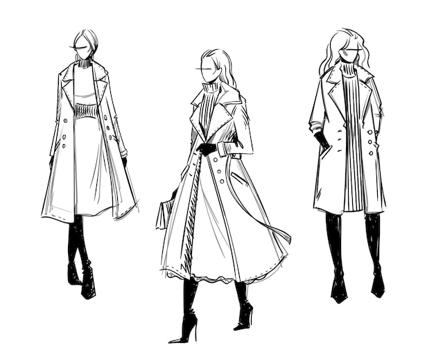 Vector winter coat. fashion illustration, vector