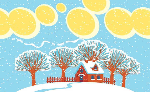 Vector winter countryside landscape