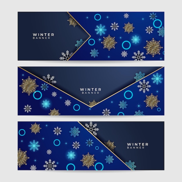 Vector winter dark blue snowflake design template banner