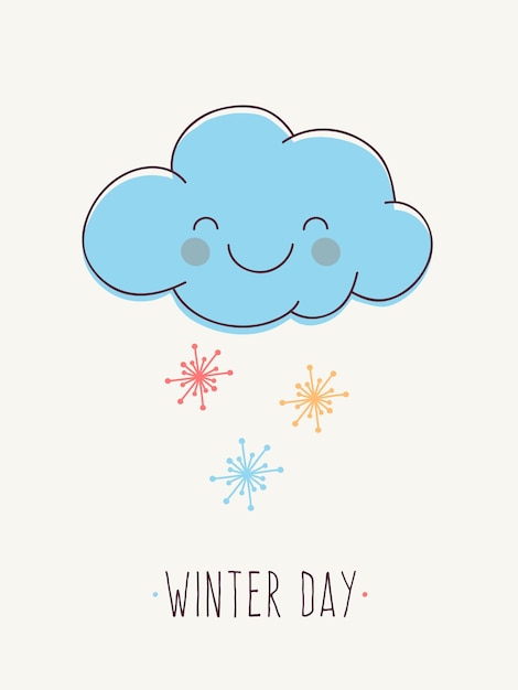 Vector winter day smiling cloud with snowflakes and text