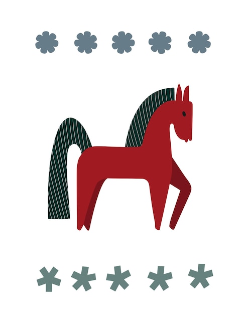 Inverno dicembre stile scandinavo cavallo decorazione festiva cartolina concetto clipart