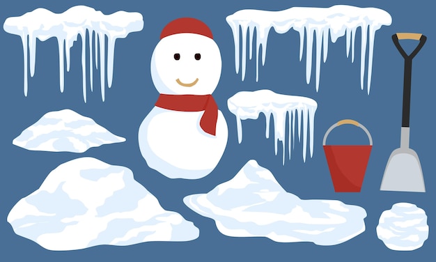 冬の装飾要素、つらら、氷帽、雪だるま、雪