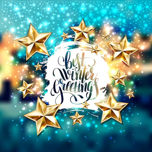 Winter design with holiday lights and handwritten lettering best winter greetings golden