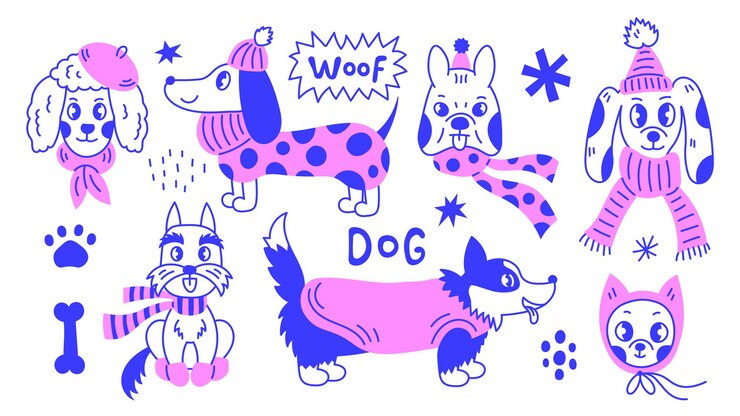 Winter dog doodle set