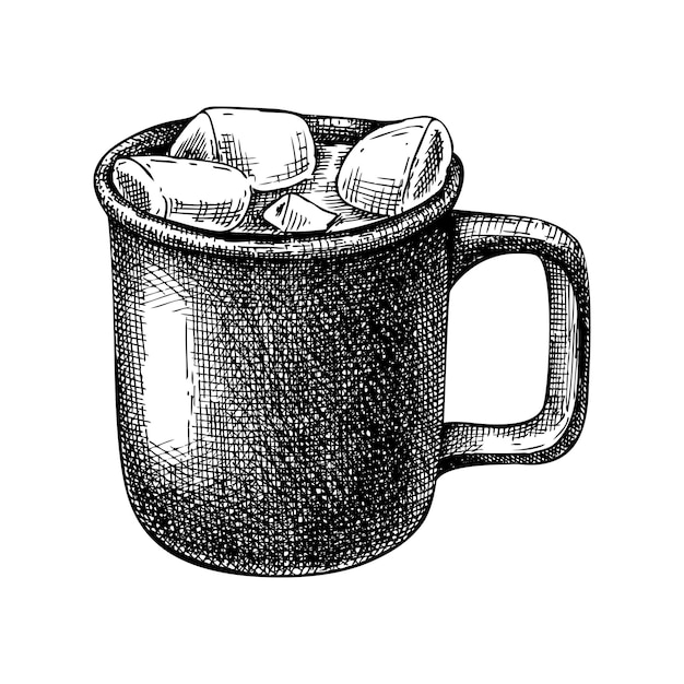 Winter drink illustration Handdrawn hot chocolate with marsh mallows