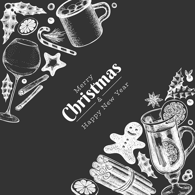 겨울 음료 터 디자인 템플릿 일러스트레이션 크레이드 보드 레트로 크리스마스 배경