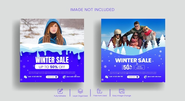 Vendita di moda invernale instagram post e post sui social media banner pack modello di stile 3d creativo