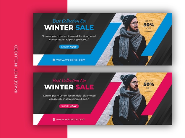 Vector winter fashion sale social media web banner, flyer and facebook cover photo design template