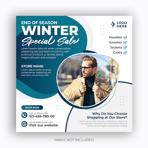 Winter fashion sale square social media post instagram banner