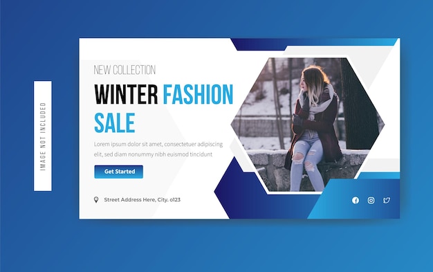 Winter fashion sale YouTube banner design premium vector