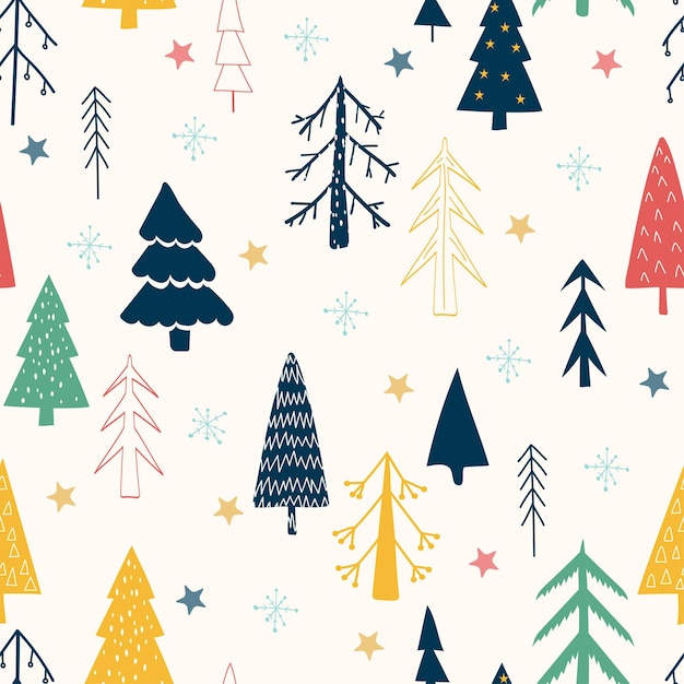 Winter forest, christmas trees. christmas seamless pattern