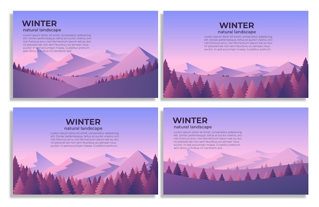 Winter forest and mountains landscape banners