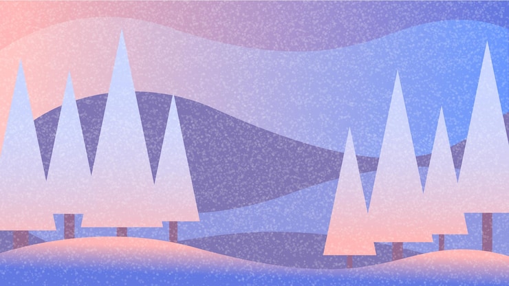 Vector 冬の森。日の出または日没。風景
