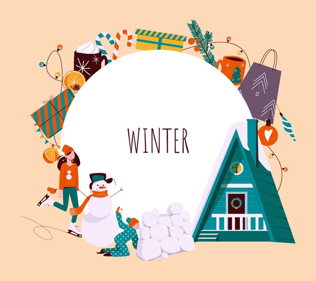 Vector winter frame in flat design