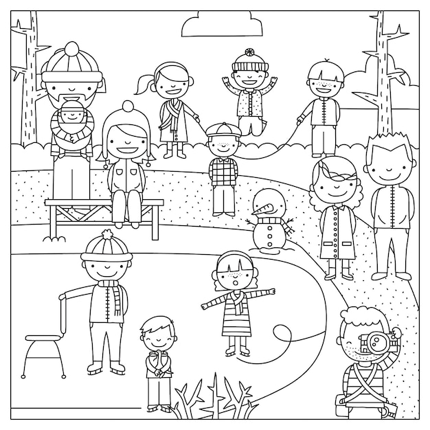 Winter fun at the park vector illustration