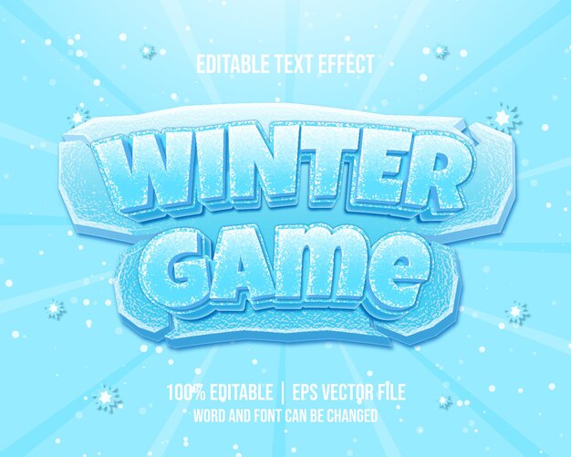 Gioco invernale effetto testo modificabile in stile cartone animato per bambini vettore premium