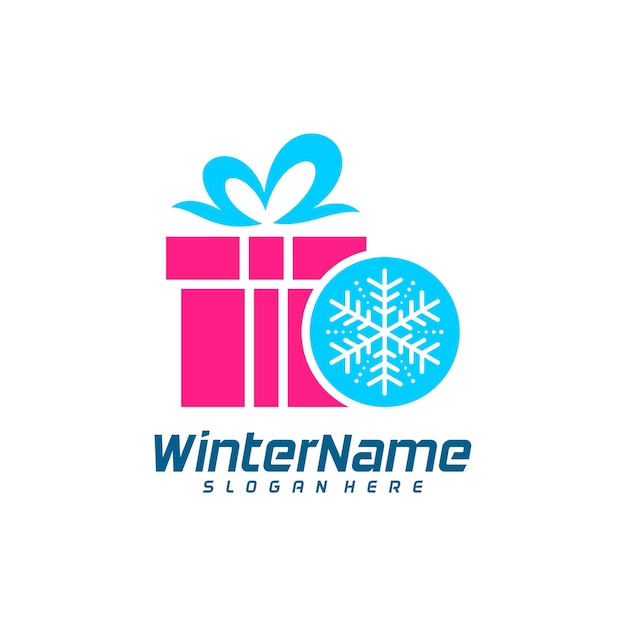 Шаблон логотипа "Зимний подарок" Вектор дизайна логотипа "Зимний подарок"
