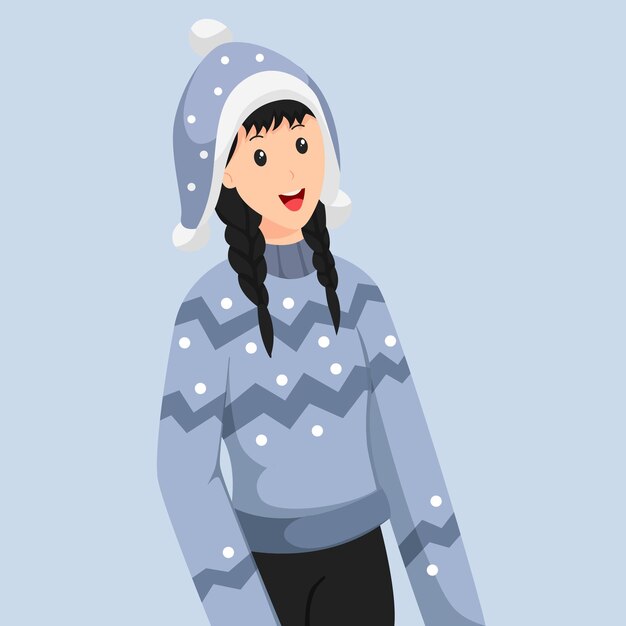Illustrazione di disegno di carattere della ragazza di inverno