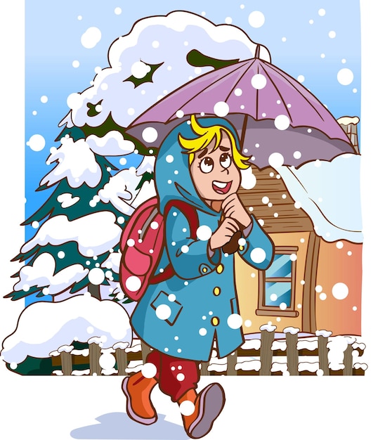 winter girl and snow snowfall cartoon vector