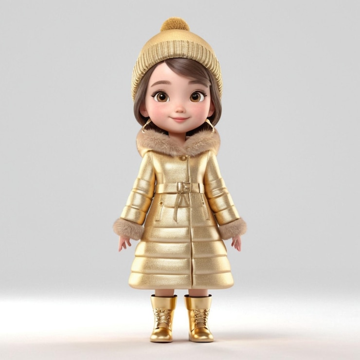 Vector winter girl wearing yellow dress