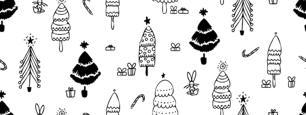 Vector winter graphic seamless pattern with christmas trees hand drawn vector illustration