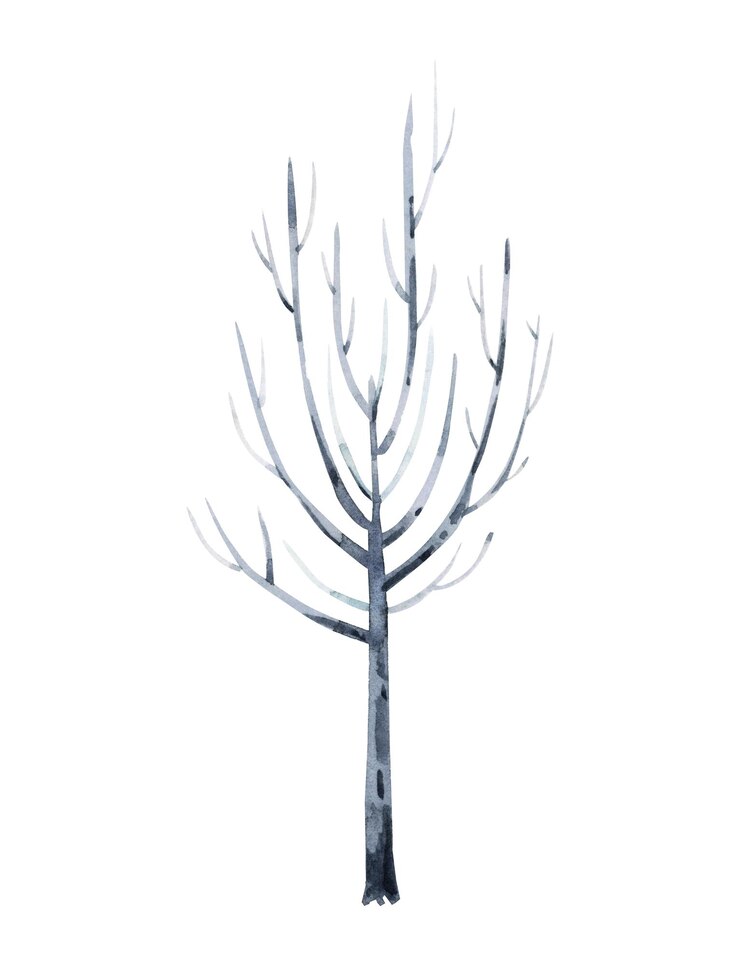Vector winter grey watercolor tree trunk illustration
