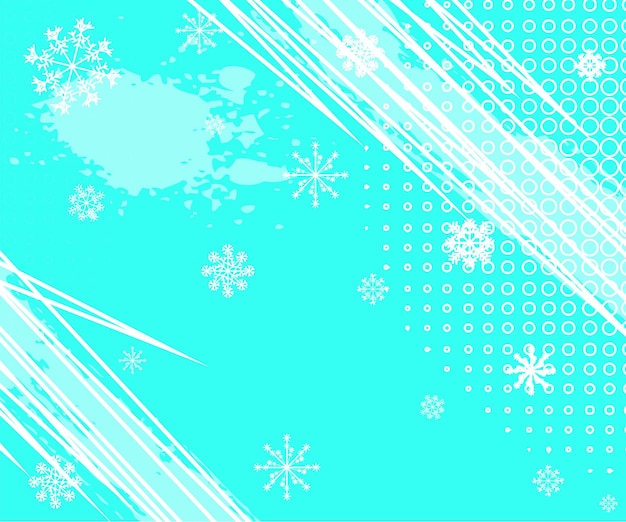 Winter Grunge Background with Halftone Dots and white snowflakes Vector Illustration