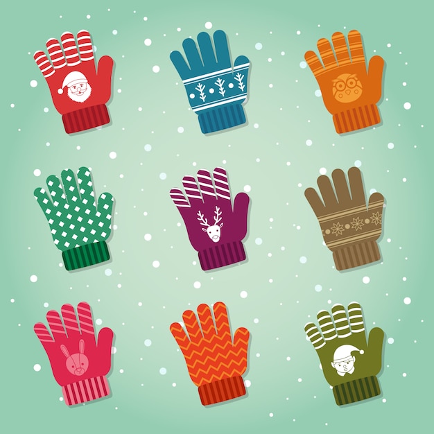 Vector winter handgloves collection set