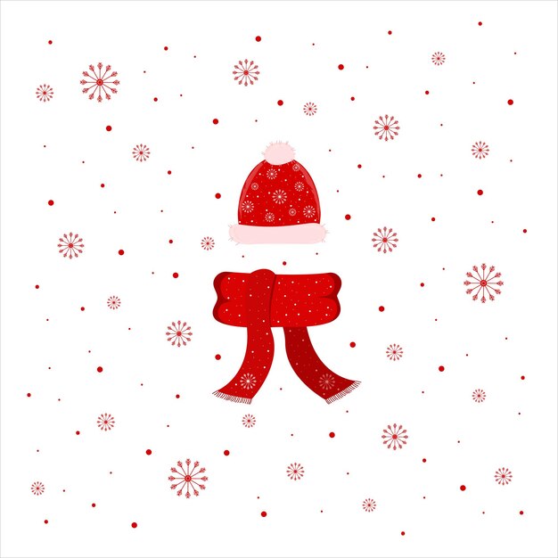 Vector winter hat anf scarfblue white snowflakemerry christmas cardvector illustration eps 10
