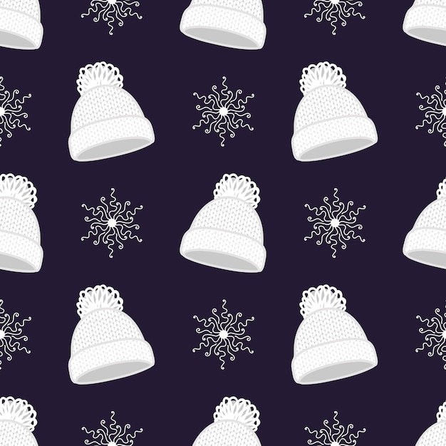 Vector winter hat and snowflake pattern