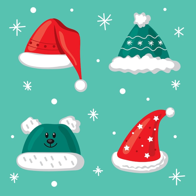 winter hats of santa claus and gnomes