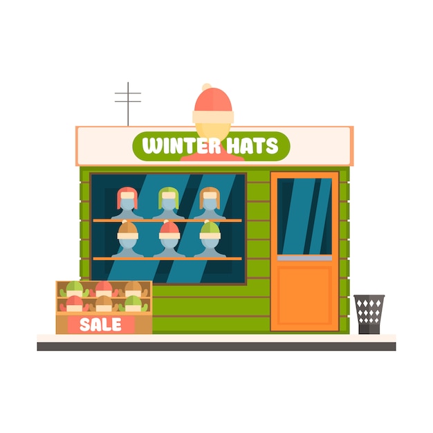 Vector winter hats store front