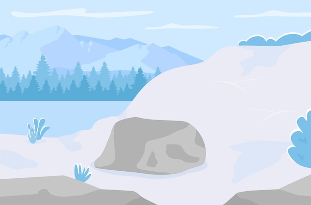 Vector winter hills flat color vector illustration