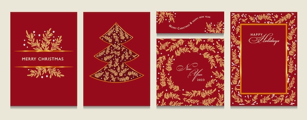 Winter holiday card vector background, Merry Christmas party frame set, party border floral ornament