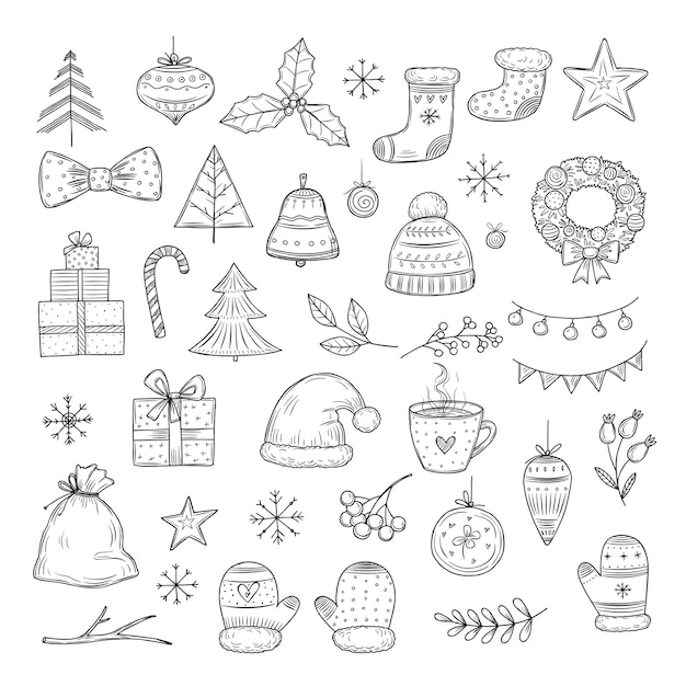 Winter holiday doodle set