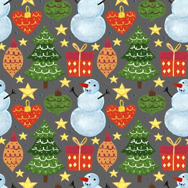 Winter holiday hand drawn seamless pattern background merry christmas and happy new year snowman