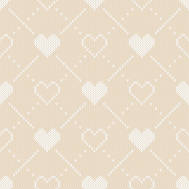 Winter holiday knitted pattern with hearts valentine's day seamless vector background