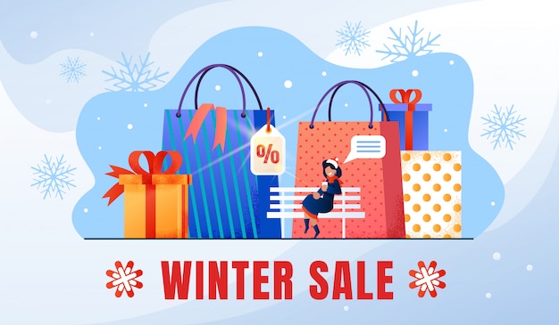 Vector winter holiday sale flat promo banner