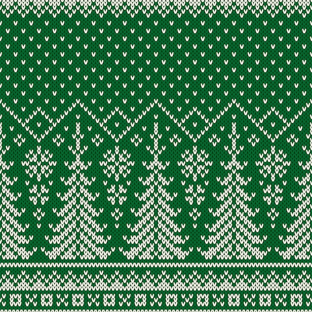 Vector winter holiday seamless knitted pattern with a christmas trees ornament
