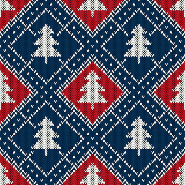 Winter Holiday Seamless Knitted Pattern with a Christmas Trees