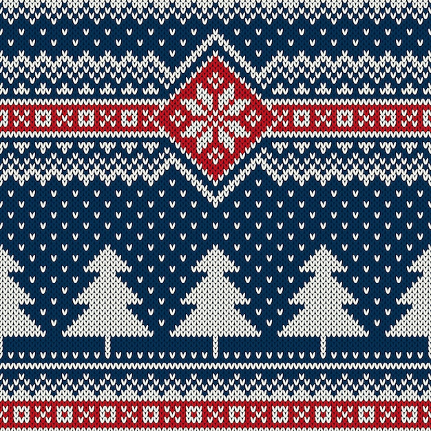 Vector winter holiday seamless knitted pattern with a christmas trees