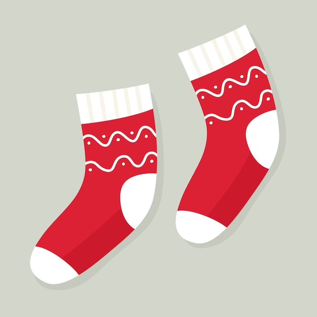 Winter holiday socks with patterns. christmas socks.  in flat cartoon style.