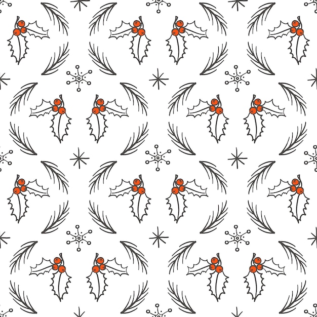 Winter holidays background. Seamless doodle style pattern with Christmas or New Year elements.